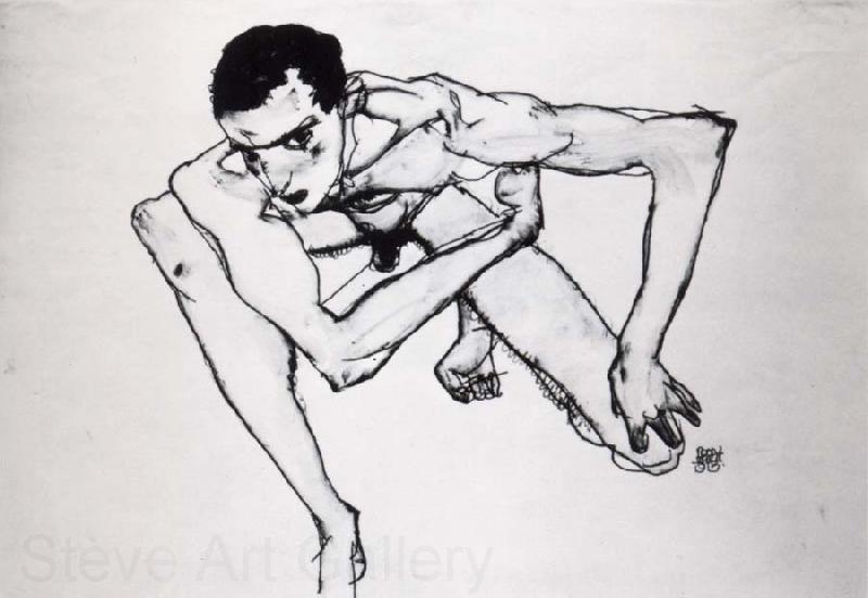 Egon Schiele Self Portrait in crouching position Norge oil painting art
